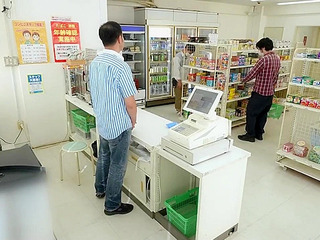 Jap whore gets hole filled and degraded by filthy boss in store fuck sesh!
